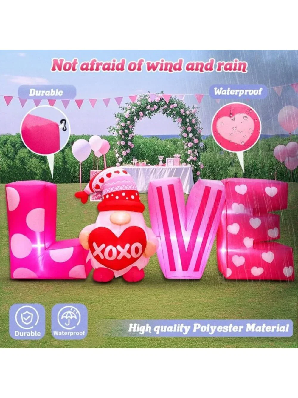 6.3FT Inflatable Love Letters & Gnomes - Outdoor Decor for Weddings, Parties